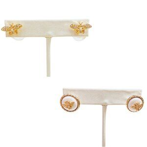 Bee Button Earrings and Bee Pearl Back Earrings Bundle